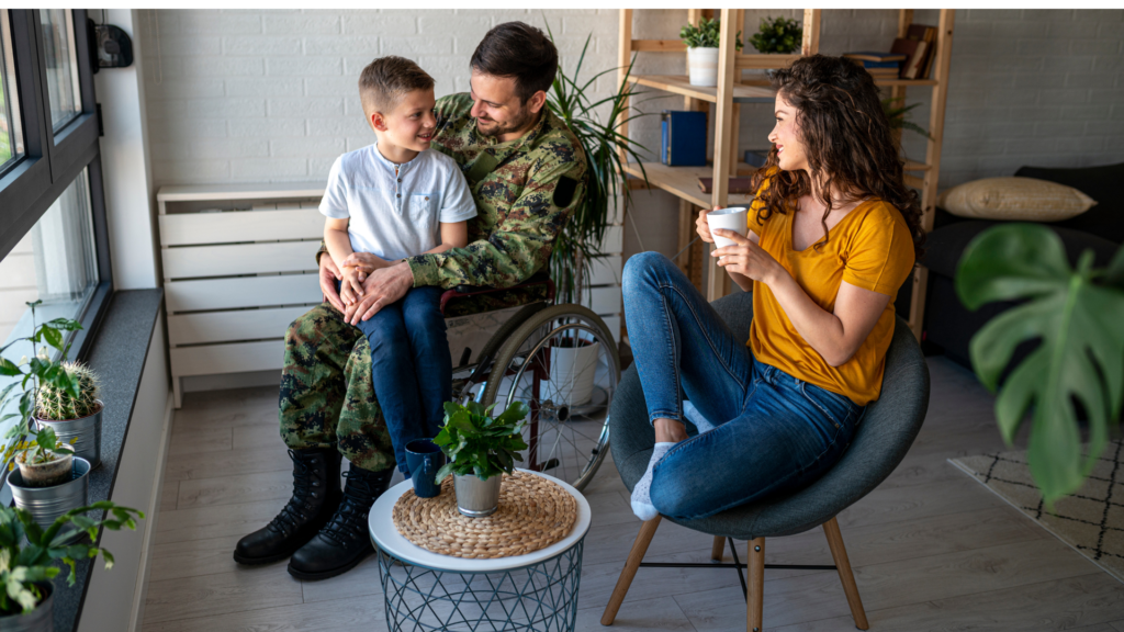 A military veteran and his family enjoy their new home. 